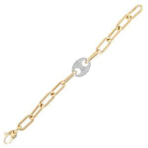 Oval Connector Pave Diamond 14K (or 18k upon request) Gold Link Bracelet